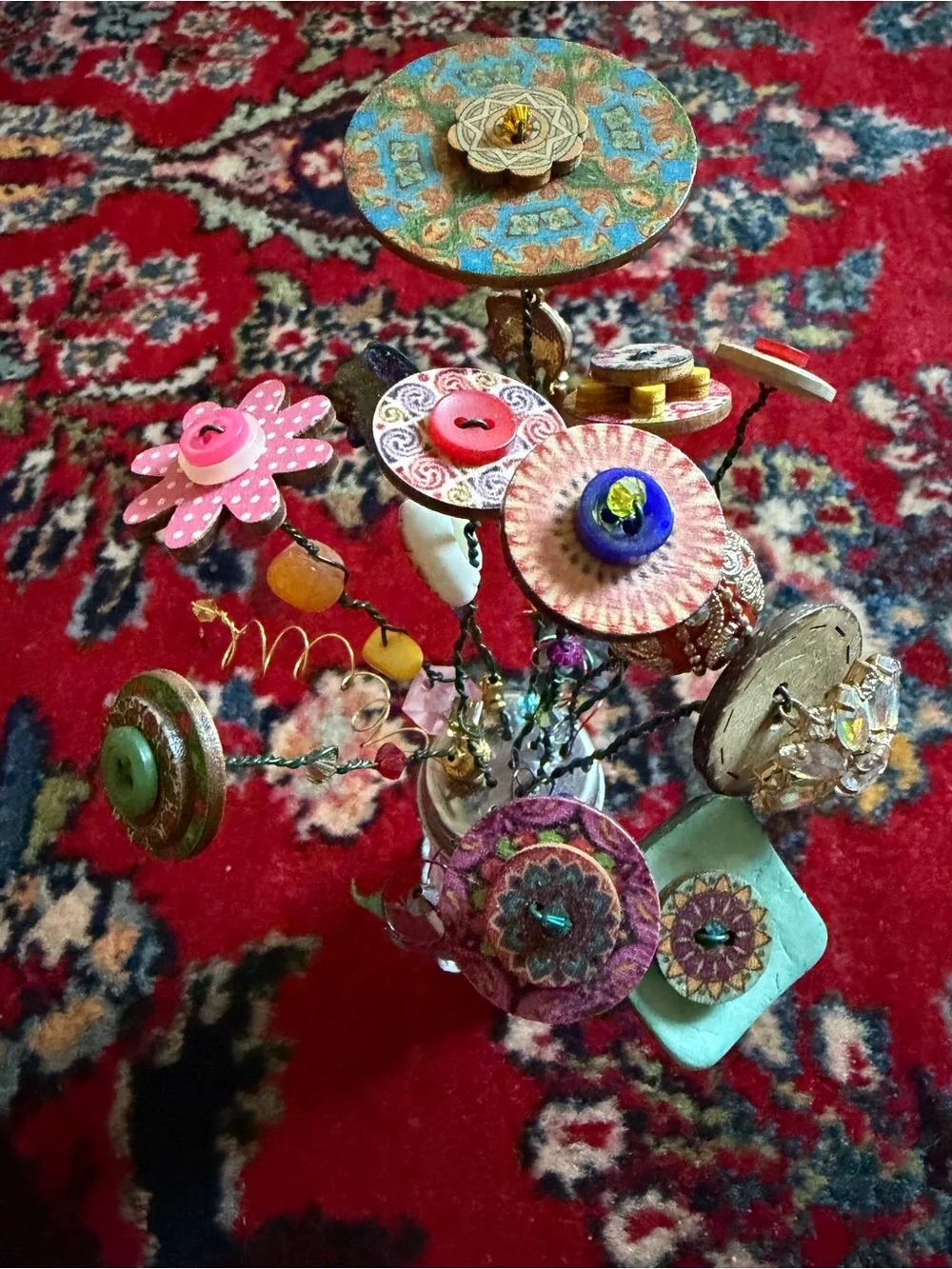 Boho Handmade Colorful Button Flower Bouquet -includes 3 buttons and container. - Picture 3 of 4